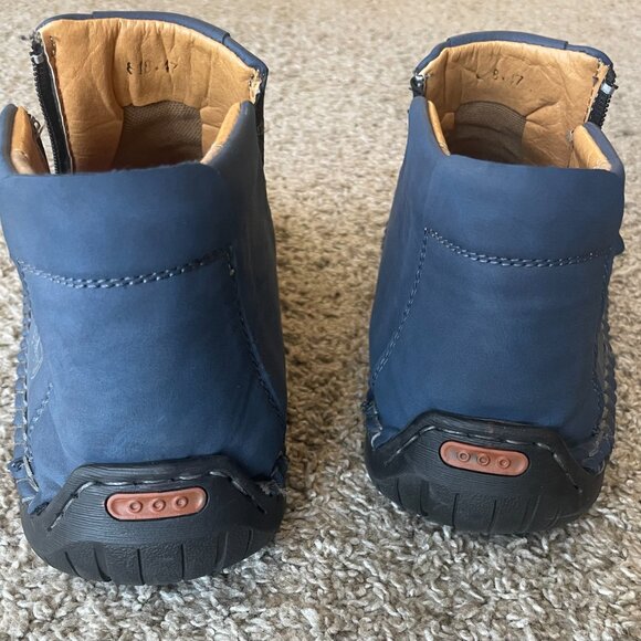 Fashion Men’s Blue Leather Ankle Boots with Zipper ,Casual Flat Sport-10 ,10.5 main image 6